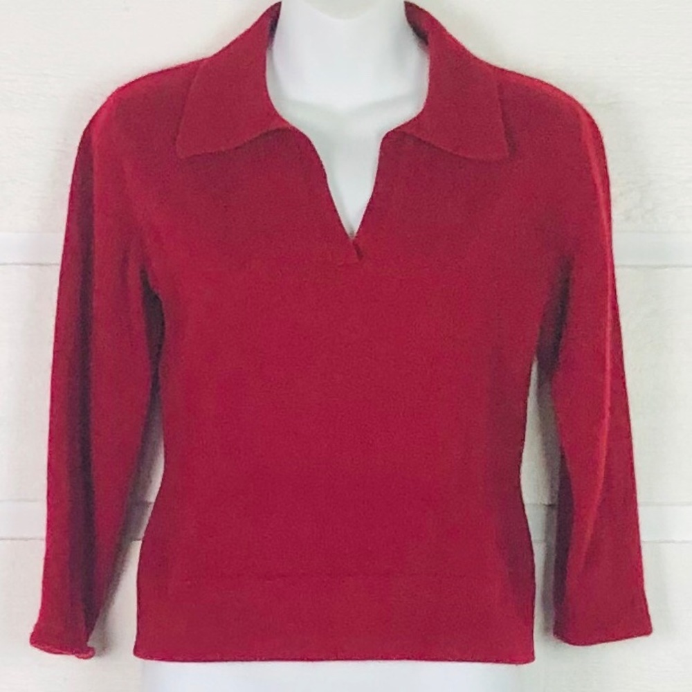 AUTUMN CASHMERE Red V-Neck Collared Sweater